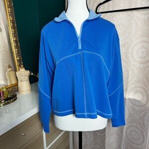 Crown & Ivy Vibrant Blue Quarter-Zip Sweater Cropped Fit Size Medium Athleisure